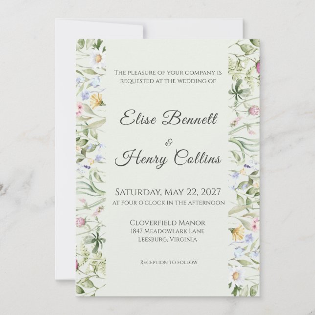 Invitación de boda floral de jardín inglés suave (Anverso)