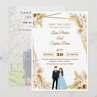 Invitación de boda floral de jardín romántico rosa
