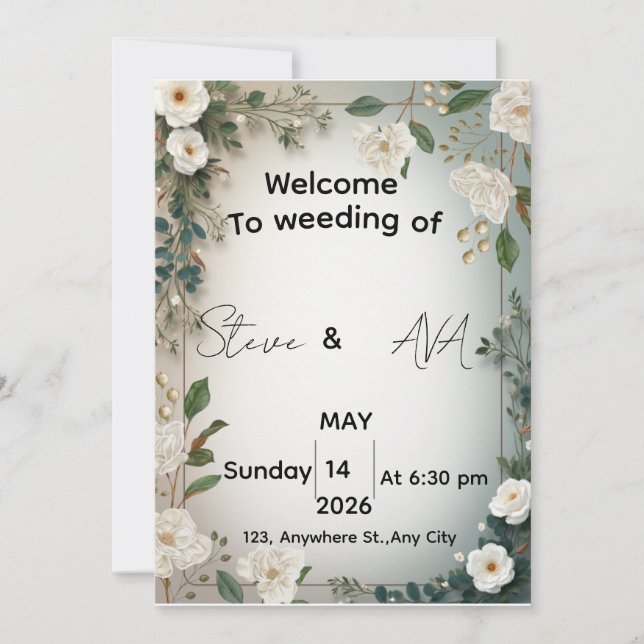 Invitación de boda floral de jazmín blanco elegant (Anverso)
