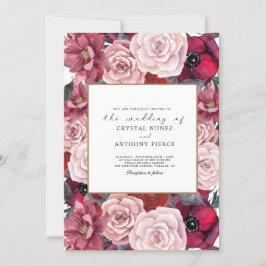 Invitación de Boda floral de la flor de Borgoña