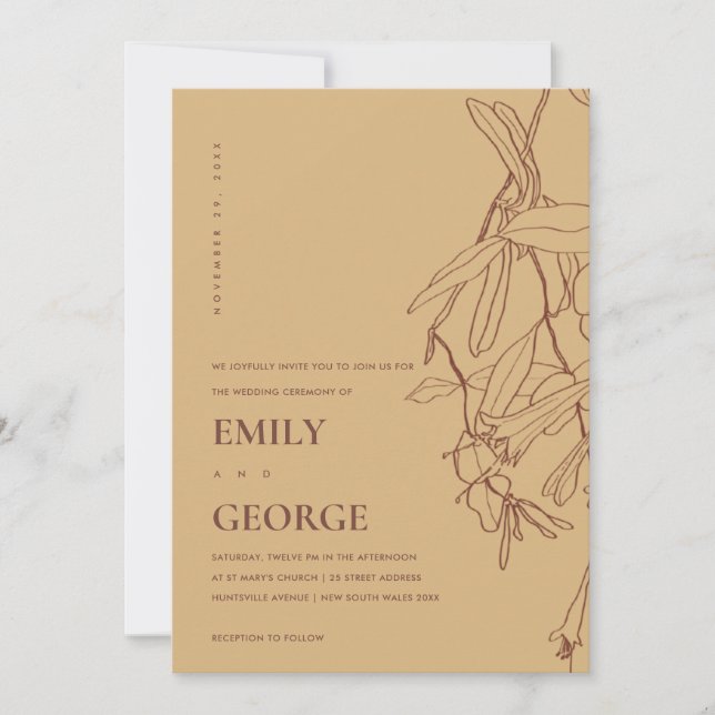 INVITACIÓN DE BODA FLORAL DE LA LÍNEA AMARILLA OCR (Anverso)