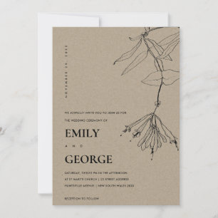 INVITACIÓN DE BODA FLORAL DE LA LÍNEA DE KRAFT MOD