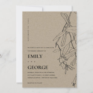 INVITACIÓN DE BODA FLORAL DE LA LÍNEA DE KRAFT MOD