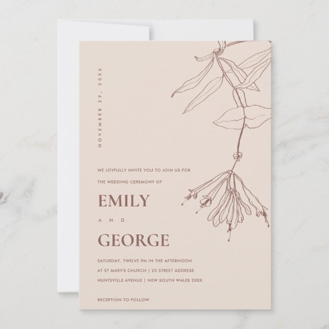 INVITACIÓN DE BODA FLORAL DE LA LÍNEA DE RUBOR DUS (Anverso)