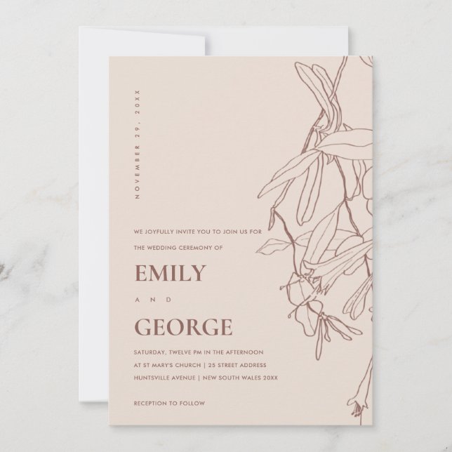 INVITACIÓN DE BODA FLORAL DE LA LÍNEA DE RUBOR DUS (Anverso)