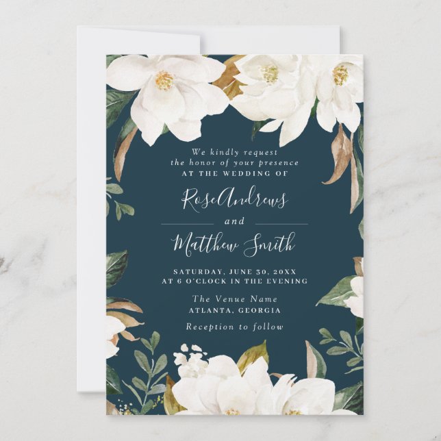 invitación de boda floral de la marina magnolia mo (Anverso)