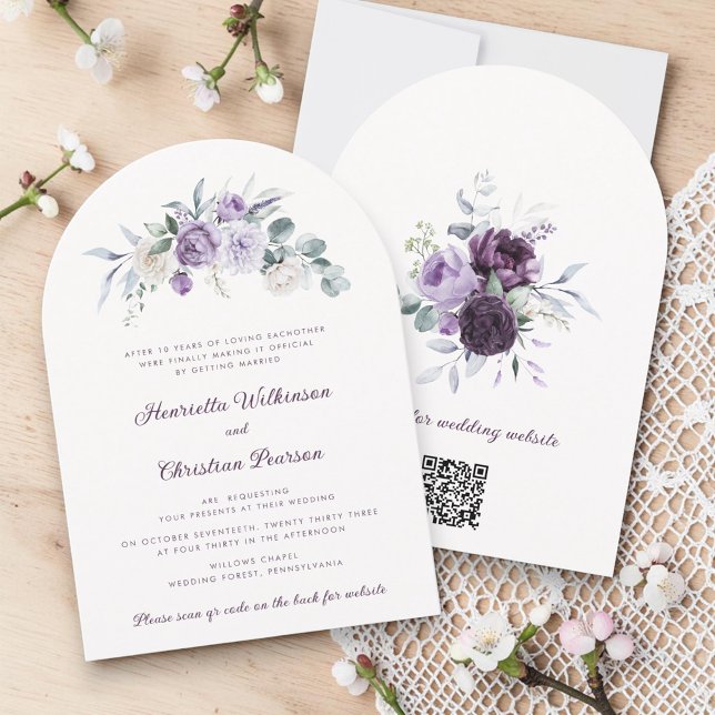 Invitación de boda floral de lavanda con código QR (Subido por el creador)