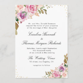 invitación de boda floral de lavanda morada y rubo