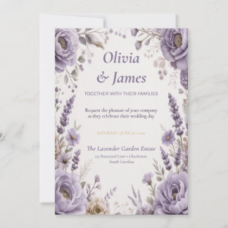Invitación de boda floral de lavanda y lila