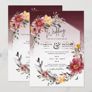 Invitación de boda floral de LeahG Borgoña Amarill
