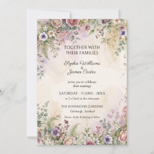 Invitación de boda floral de lila rosado de bosque