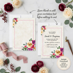Invitación de boda floral de limón y magenta con p