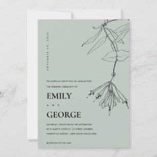 INVITACIÓN DE BODA FLORAL DE LÍNEA GRIS MODERNA