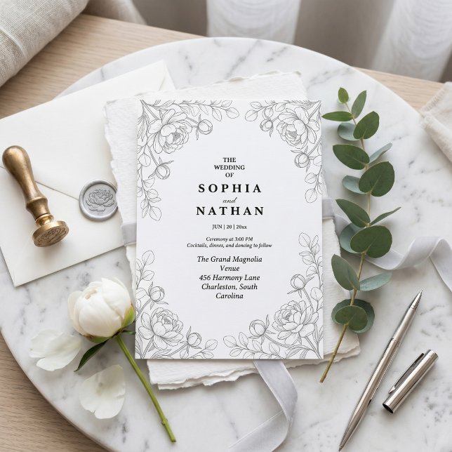 Invitación de boda floral de línea minimalista (Subido por el creador)