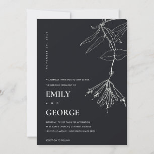 INVITACIÓN DE BODA FLORAL DE LÍNEA NEGRA Y BLANCA