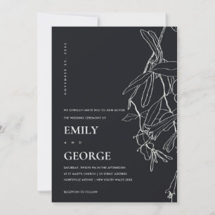 INVITACIÓN DE BODA FLORAL DE LÍNEA NEGRA Y BLANCA