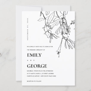 INVITACIÓN DE BODA FLORAL DE LÍNEA NEGRA Y BLANCA