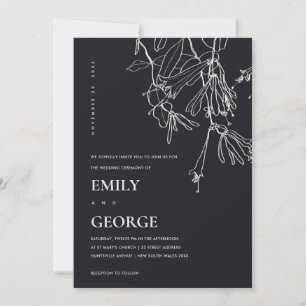 INVITACIÓN DE BODA FLORAL DE LÍNEA NEGRA Y BLANCA