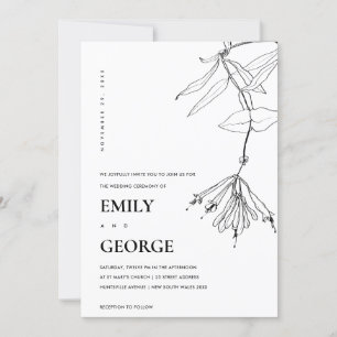 INVITACIÓN DE BODA FLORAL DE LÍNEA NEGRA Y BLANCA