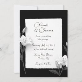 Invitación de boda floral de lirio en blanco y neg
