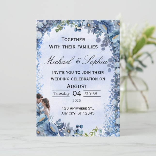 Invitación de boda floral de lujo (Anverso de pie)