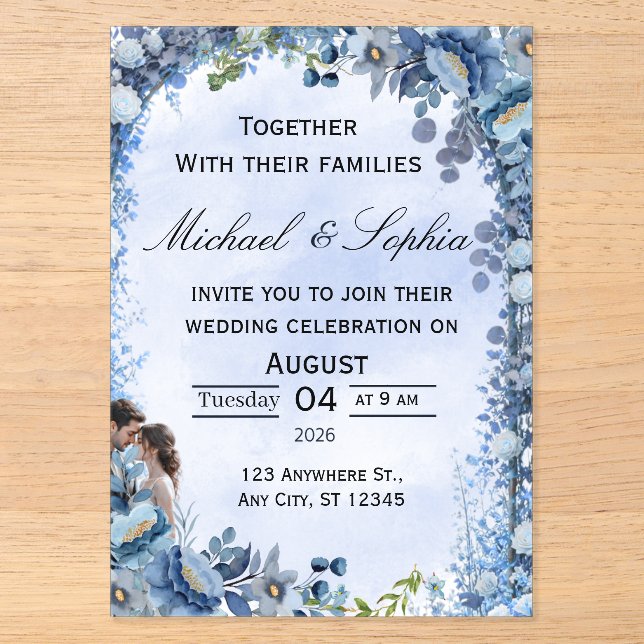 Invitación de boda floral de lujo (Anverso)