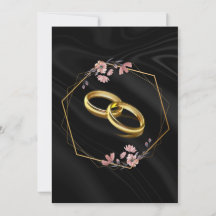 Invitación de boda floral de lujo en negro y dorad