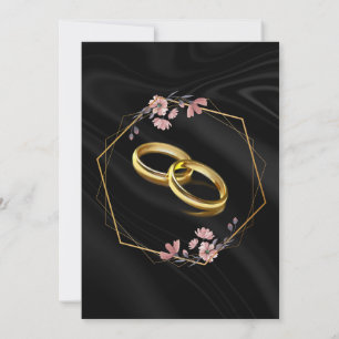 Invitación de boda floral de lujo en negro y dorad
