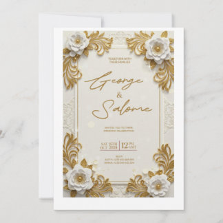 Invitación de boda floral de lujo en oro elegante