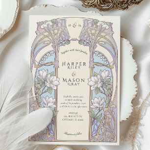 Invitación de boda floral de magnolia Art Nouveau 