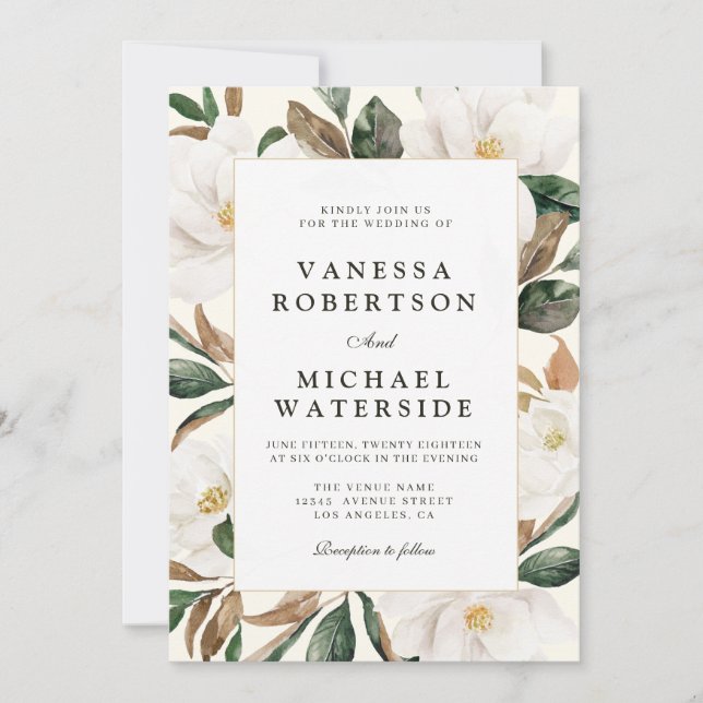 invitación de boda floral de magnolia moderna (Anverso)
