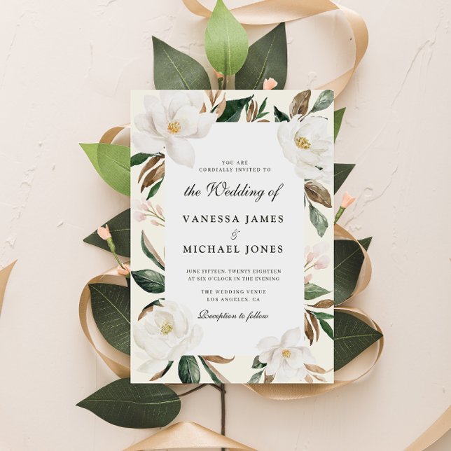 invitación de boda floral de magnolia moderna (Subido por el creador)