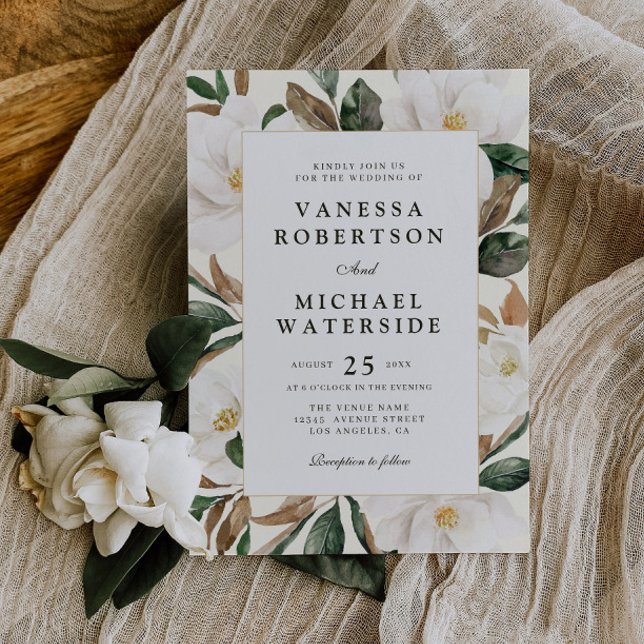 invitación de boda floral de magnolia moderna (Subido por el creador)