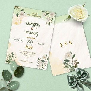 Invitación de boda floral de magnolia verde salvia