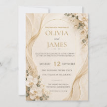 Invitación de boda floral de marfil