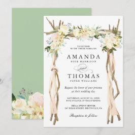 Invitación de boda floral de marfil Arbor de mader