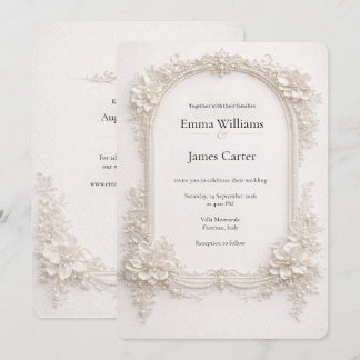 Invitación de boda floral de marfil elegante.