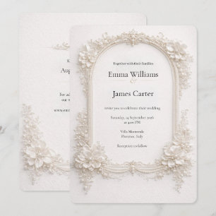 Invitación de boda floral de marfil elegante.