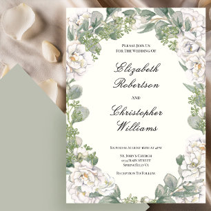 Invitación de boda floral de marfil y verde salvia