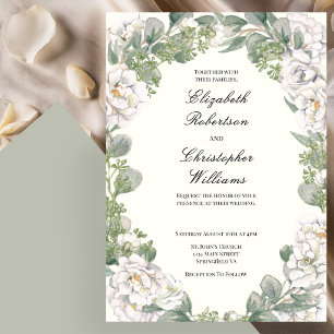 Invitación de boda floral de marfil y verde salvia