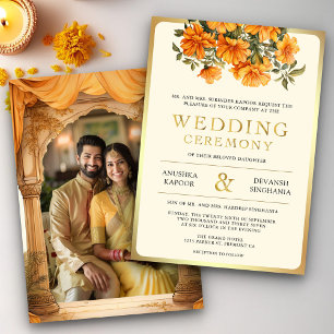 Invitación de boda floral de Marigold amarillo del
