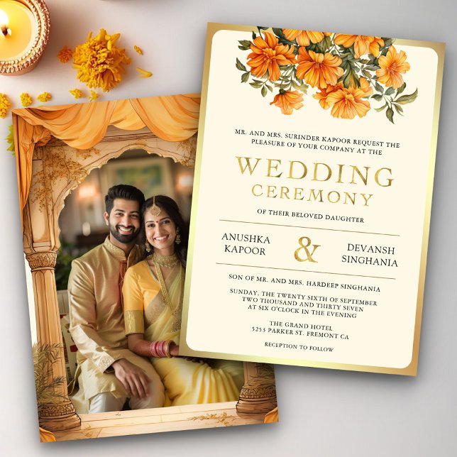 Invitación de boda floral de Marigold amarillo del (Subido por el creador)
