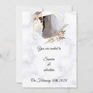 Invitación de boda floral de mármol dorado elegant