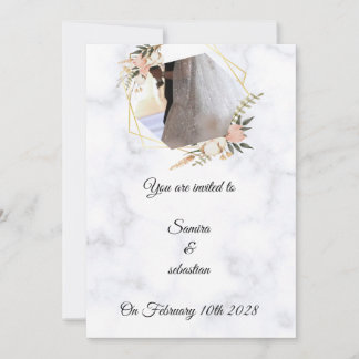 Invitación de boda floral de mármol dorado elegant