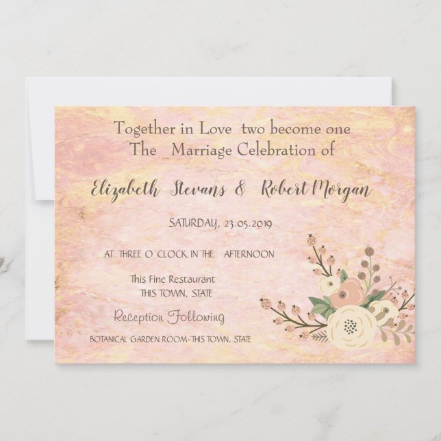 Invitación de Boda Floral de Mármol Rosa Chic Eleg (Anverso)