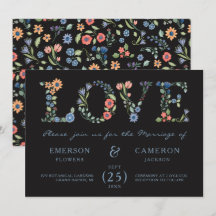Invitación de boda floral de medianoche AMOR