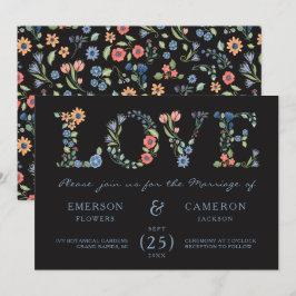 Invitación de boda floral de medianoche AMOR