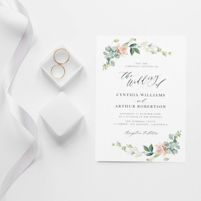 invitación de boda floral de melocotón acuarela mo (Subido por el creador)