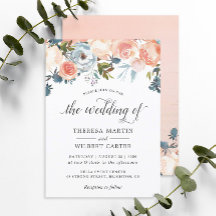 Invitación de boda floral de melocotón de otoño