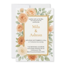 Invitación de boda floral de melocotón elegante –